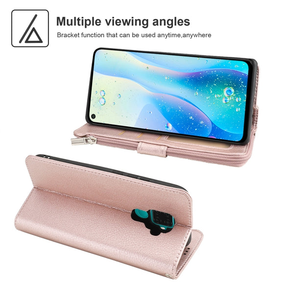 For Huawei Nova 5i Pro / Mate 30 Lite Microfiber Zipper Horizontal Flip Leather Case(Rose Gold)