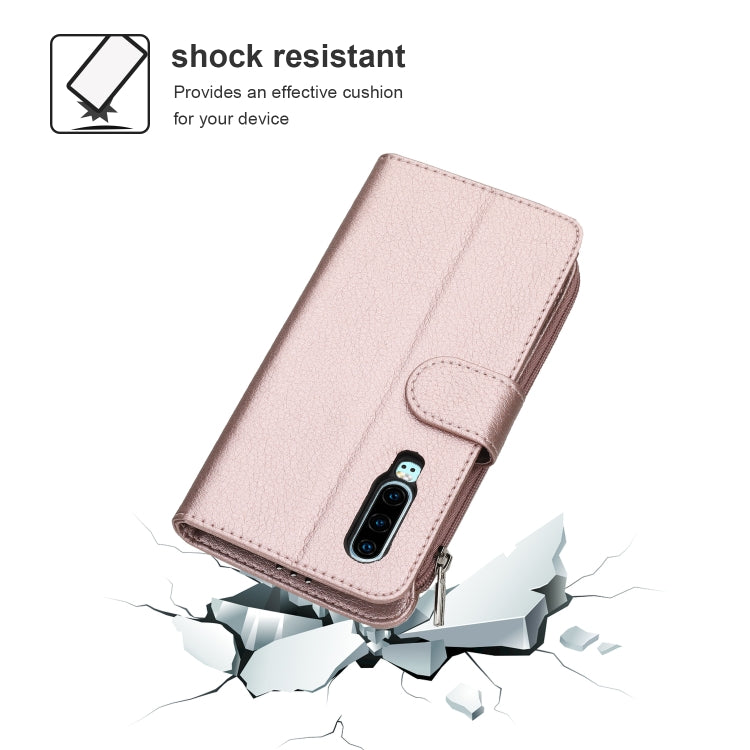 For Huawei P30 Microfiber Zipper Horizontal Flip Leather Case(Rose Gold)
