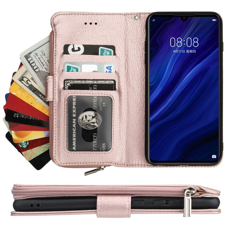 For Huawei P30 Microfiber Zipper Horizontal Flip Leather Case(Rose Gold)
