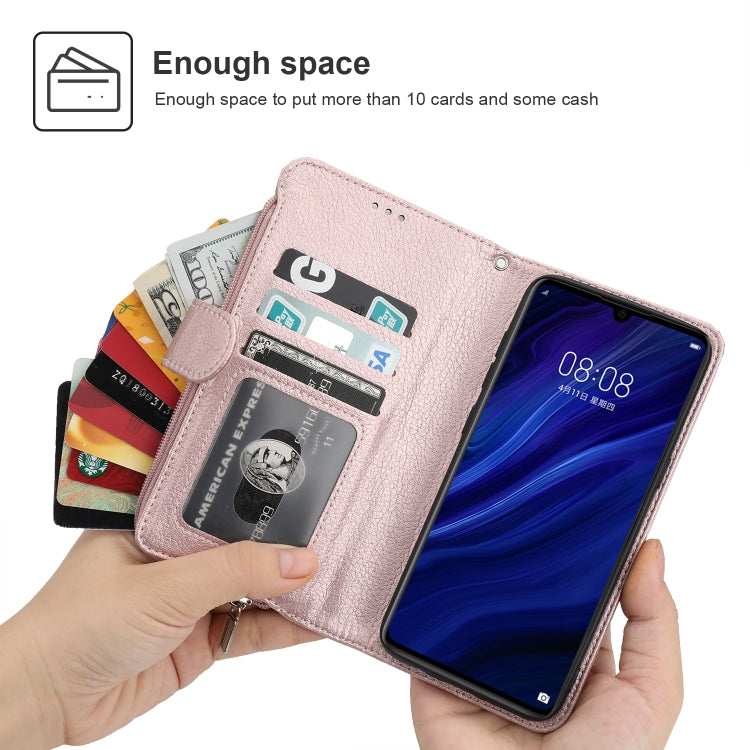 For Huawei P30 Microfiber Zipper Horizontal Flip Leather Case(Rose Gold)