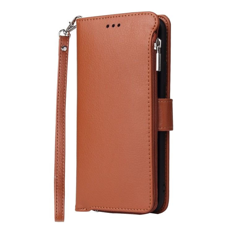 For Huawei P30 Lite Microfiber Zipper Horizontal Flip Leather Case(Brown)