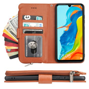 For Huawei P30 Lite Microfiber Zipper Horizontal Flip Leather Case(Brown)