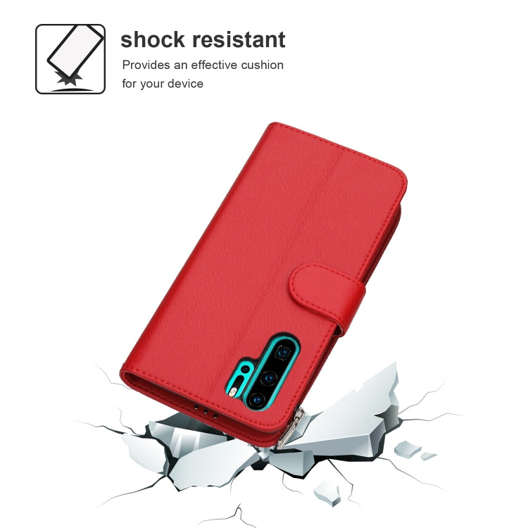 For Huawei P30 Pro Microfiber Zipper Horizontal Flip Leather Case(Red)