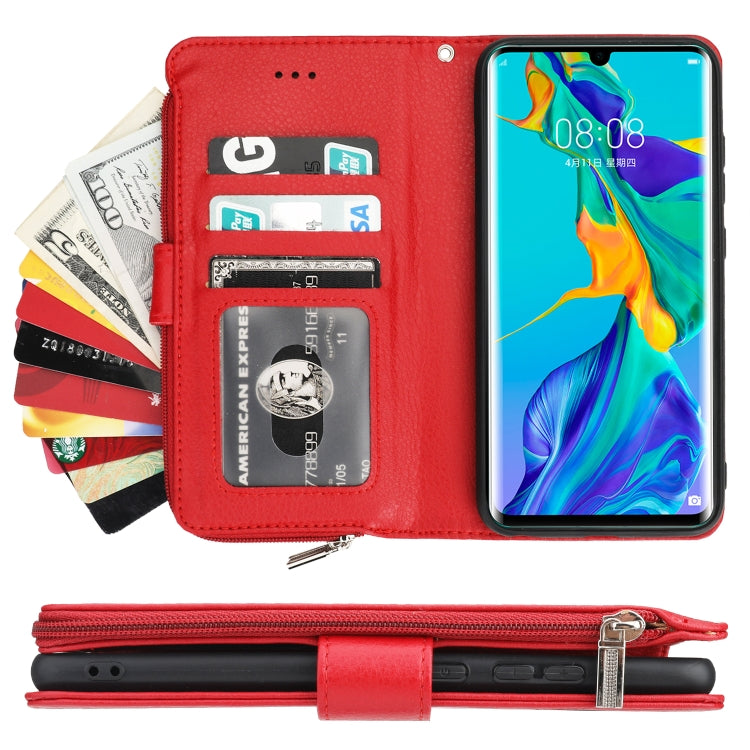 For Huawei P30 Pro Microfiber Zipper Horizontal Flip Leather Case(Red)