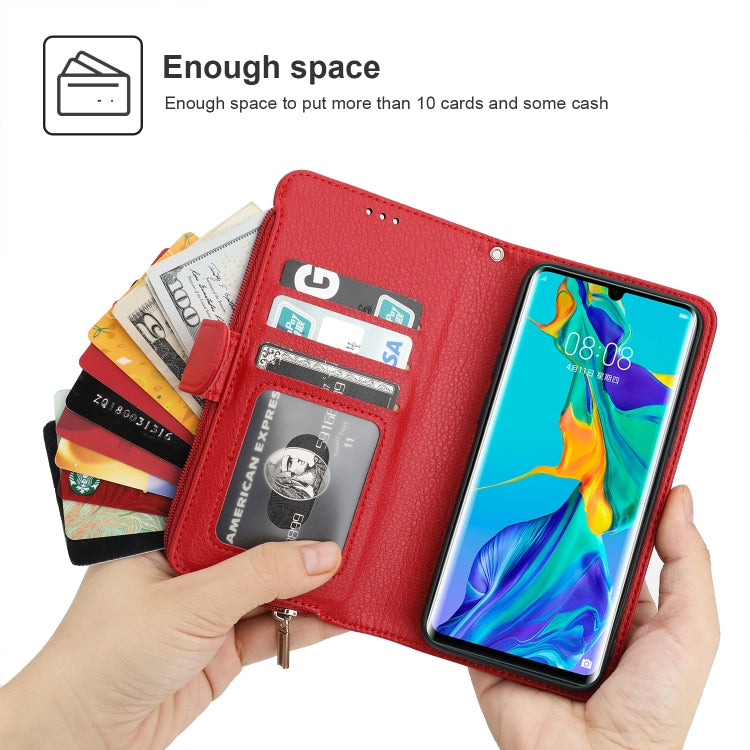 For Huawei P30 Pro Microfiber Zipper Horizontal Flip Leather Case(Red)