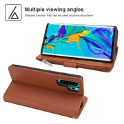 For Huawei P30 Pro Microfiber Zipper Horizontal Flip Leather Case(Brown)