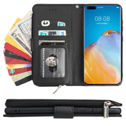 For Huawei P40 Microfiber Zipper Horizontal Flip Leather Case(Black)