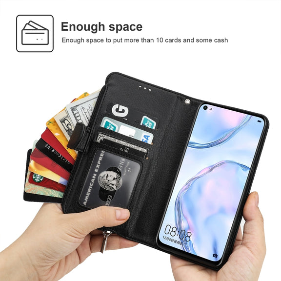 For Huawei P40 Lite / nova 6 SE Microfiber Zipper Horizontal Flip Leather Case(Black)