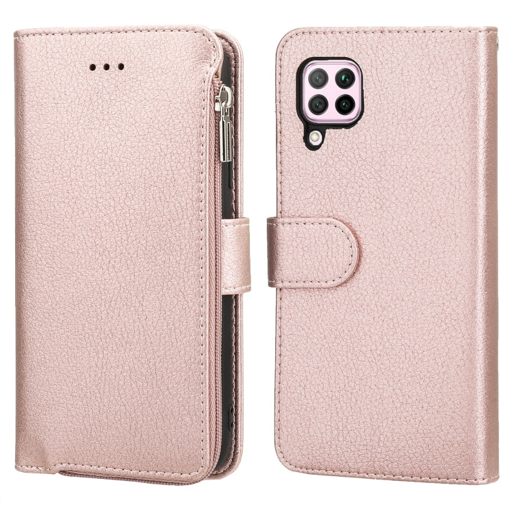 For Huawei P40 Lite / nova 6 SE Microfiber Zipper Horizontal Flip Leather Case(Rose Gold)