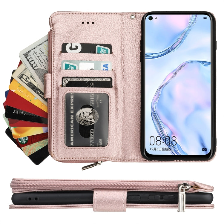 For Huawei P40 Lite / nova 6 SE Microfiber Zipper Horizontal Flip Leather Case(Rose Gold)
