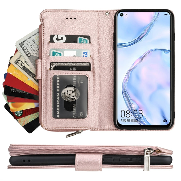 For Huawei P40 Lite / nova 6 SE Microfiber Zipper Horizontal Flip Leather Case(Rose Gold)