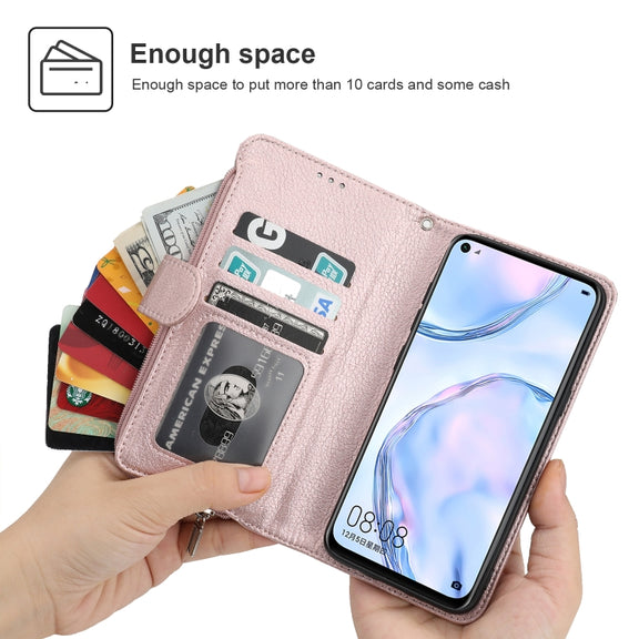 For Huawei P40 Lite / nova 6 SE Microfiber Zipper Horizontal Flip Leather Case(Rose Gold)