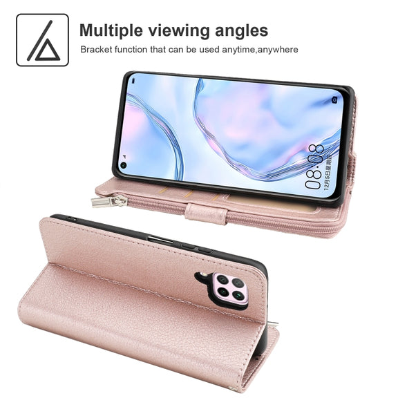 For Huawei P40 Lite / nova 6 SE Microfiber Zipper Horizontal Flip Leather Case(Rose Gold)