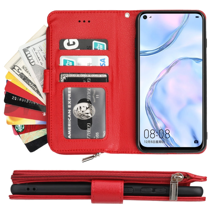 For Huawei P40 Lite / nova 6 SE Microfiber Zipper Horizontal Flip Leather Case(Red)