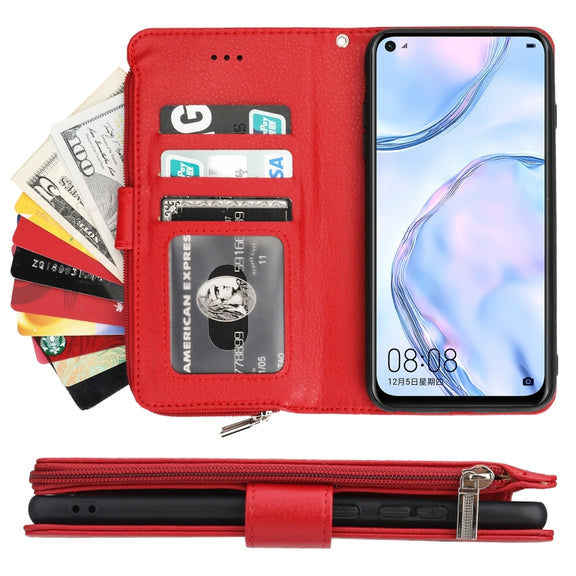 For Huawei P40 Lite / nova 6 SE Microfiber Zipper Horizontal Flip Leather Case(Red)