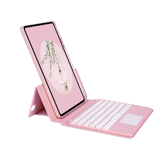 Bluetooth Keyboard Leather Case with Touchpad & Rotatable Bottom Case For iPad 10.2 2021 & 2020 & 2019 / Air 2019 / Pro 10.5 inch(Light Pink)