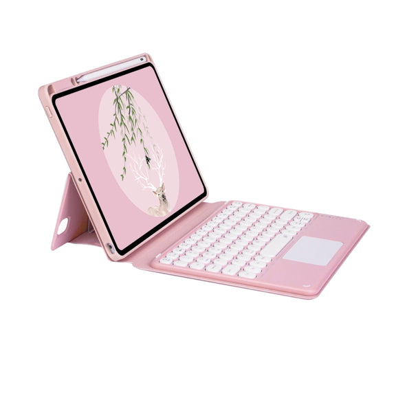 Bluetooth Keyboard Leather Case with Touchpad & Rotatable Bottom Case For iPad 10.2 2021 & 2020 & 2019 / Air 2019 / Pro 10.5 inch(Light Pink)