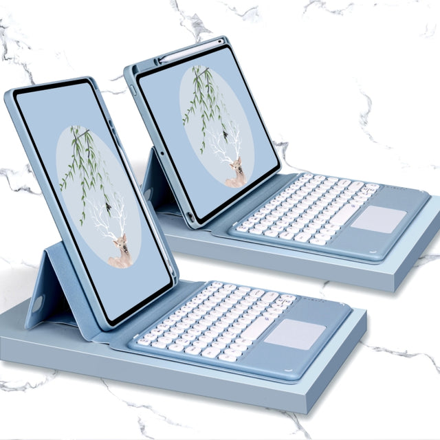 Bluetooth Keyboard Leather Case with Touchpad & Rotatable Bottom Case For iPad 10.2 2021 & 2020 & 2019 / Air 2019 / Pro 10.5 inch(Fog Blue)