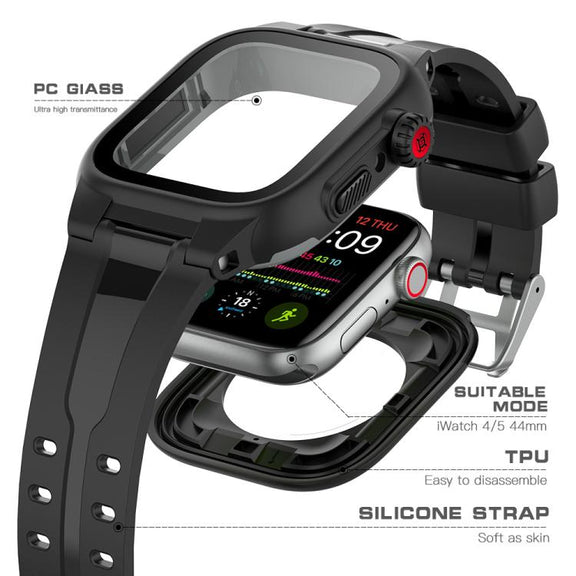 RedPepper IP68 Water-resistant Screen Protector + Watchband + Protective Case For Apple Watch Series 9 / 8 / 7 45mm