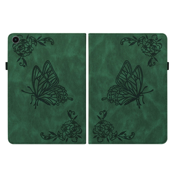 For Realme Pad Butterfly Flower Embossed Leather Tablet Case(Green)