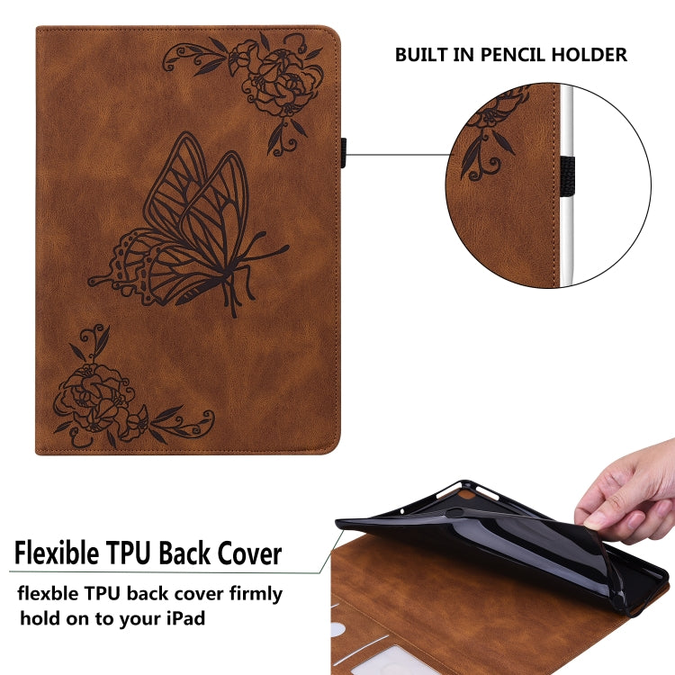 For Realme Pad Butterfly Flower Embossed Leather Tablet Case(Brown)