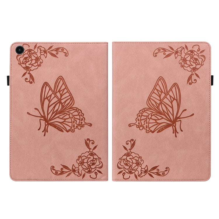 For Realme Pad Butterfly Flower Embossed Leather Tablet Case(Rose Gold)