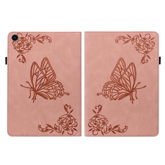 For Realme Pad Butterfly Flower Embossed Leather Tablet Case(Rose Gold)