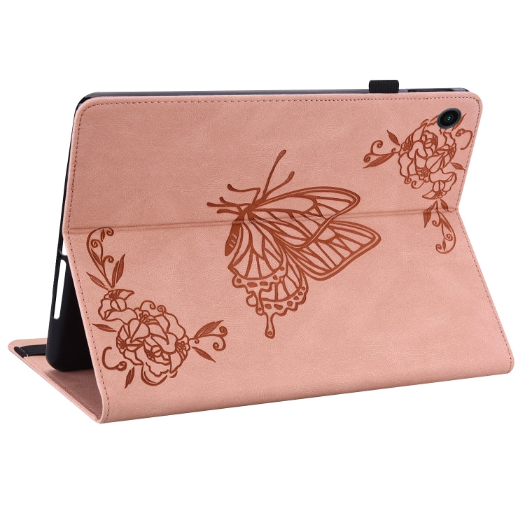 For Realme Pad Butterfly Flower Embossed Leather Tablet Case(Rose Gold)