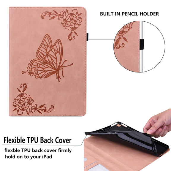 For Realme Pad Butterfly Flower Embossed Leather Tablet Case(Rose Gold)