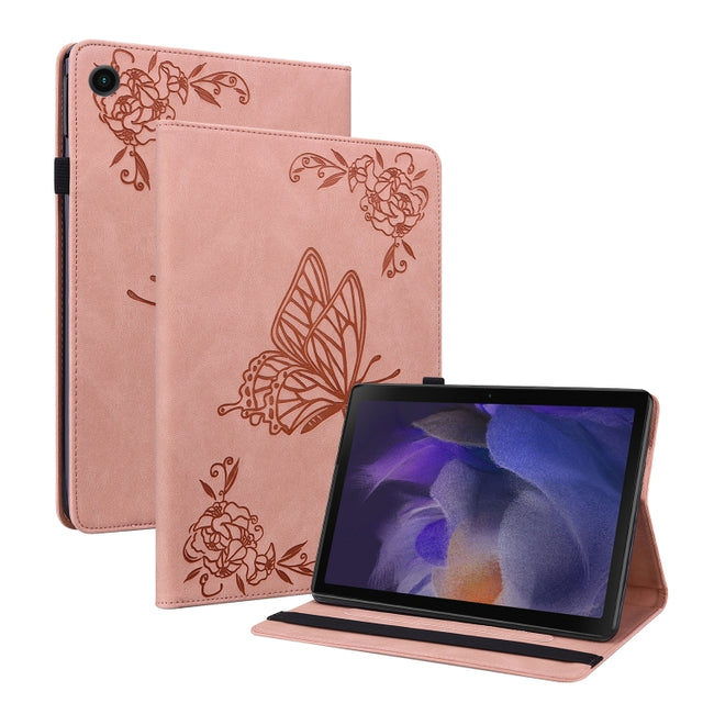 For Realme Pad Butterfly Flower Embossed Leather Tablet Case(Rose Gold)
