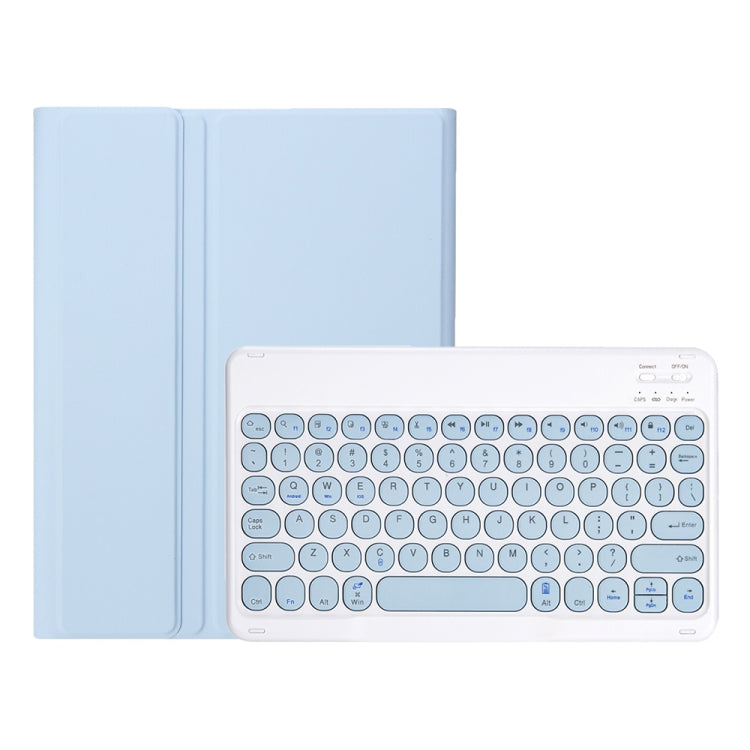 YA08B Candy Color Skin Feel Texture Round Keycap Bluetooth Keyboard Leather Case For Samsung Galaxy Tab A8 10.5 2021 SM-X200 / SM-X205(White Ice)