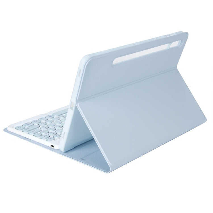 YA08B Candy Color Skin Feel Texture Round Keycap Bluetooth Keyboard Leather Case For Samsung Galaxy Tab A8 10.5 2021 SM-X200 / SM-X205(White Ice)
