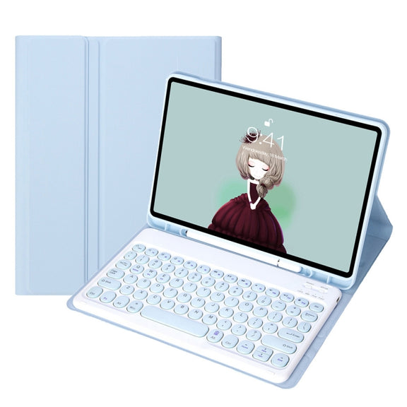 YA08B Candy Color Skin Feel Texture Round Keycap Bluetooth Keyboard Leather Case For Samsung Galaxy Tab A8 10.5 2021 SM-X200 / SM-X205(White Ice)