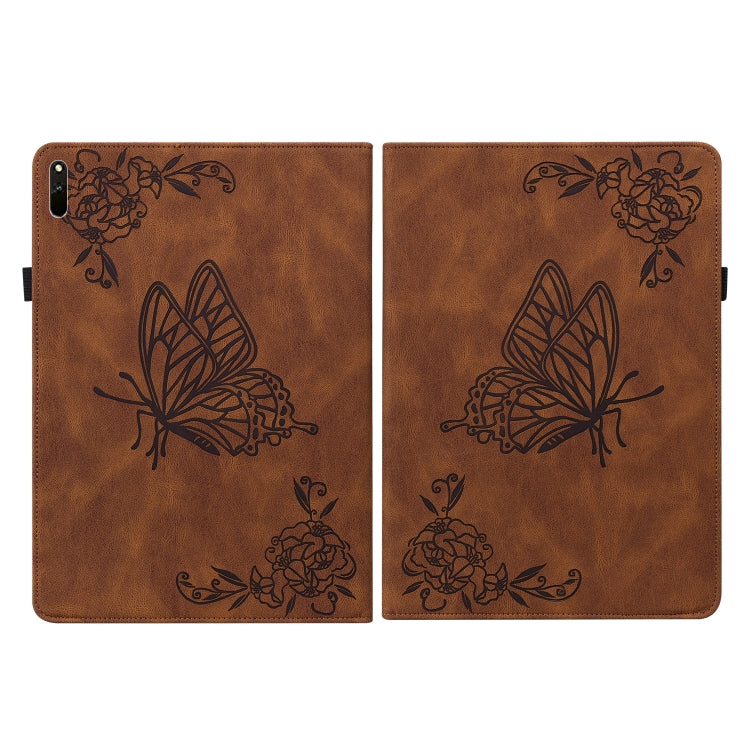 For Huawei MatePad 11 2021 Butterfly Flower Embossed Leather Tablet Case(Brown)