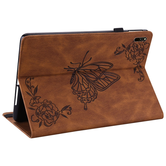 For Huawei MatePad 11 2021 Butterfly Flower Embossed Leather Tablet Case(Brown)