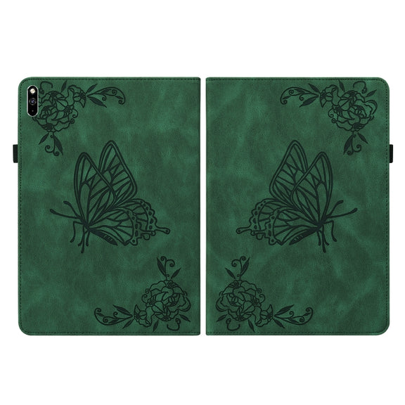 For Huawei MatePad Pro 10.8 2021 Butterfly Flower Embossed Leather Tablet Case(Green)