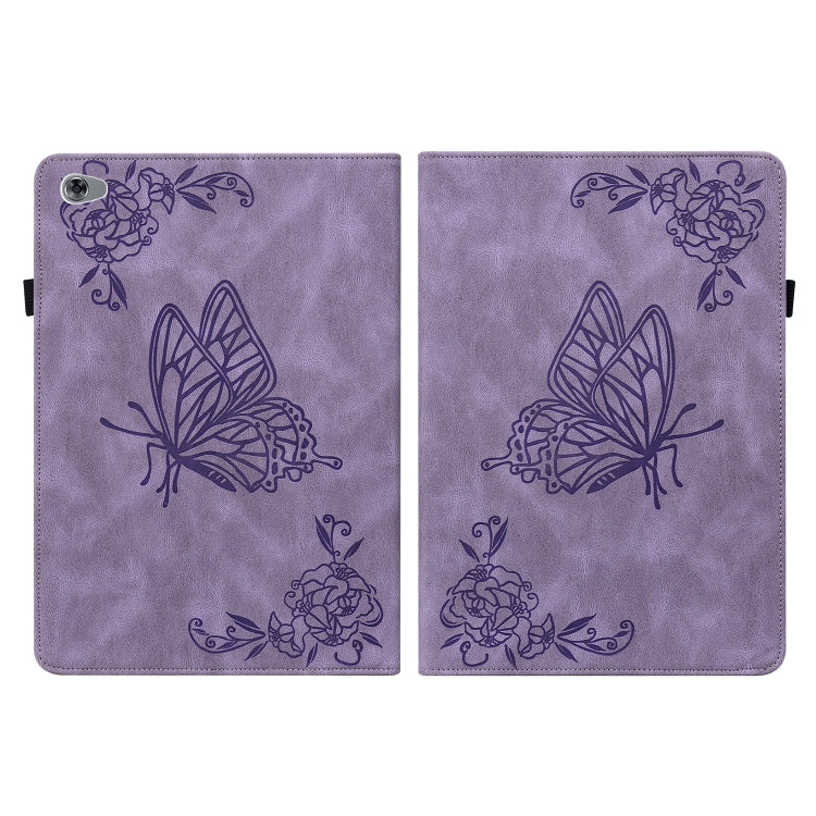 For Huawei MediaPad M5 Lite Butterfly Flower Embossed Leather Tablet Case(Purple)