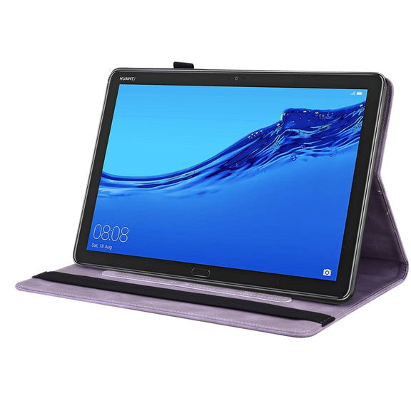 For Huawei MediaPad M5 Lite Butterfly Flower Embossed Leather Tablet Case(Purple)