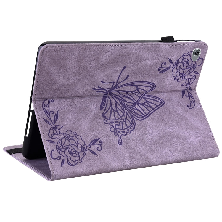 For Huawei MediaPad M5 Lite Butterfly Flower Embossed Leather Tablet Case(Purple)
