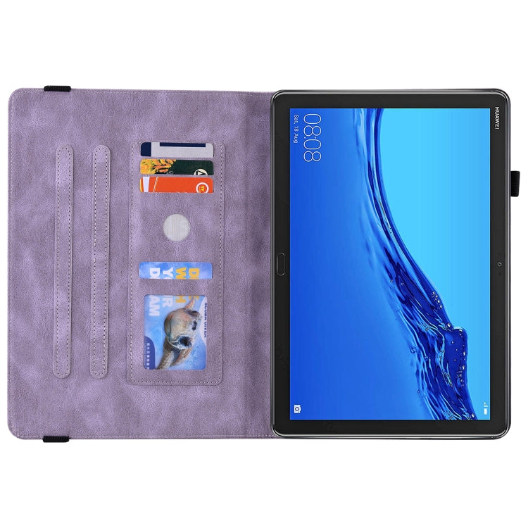 For Huawei MediaPad M5 Lite Butterfly Flower Embossed Leather Tablet Case(Purple)