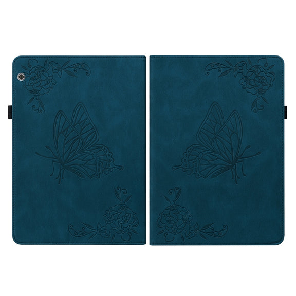 For Huawei MediaPad T5 Butterfly Flower Embossed Leather Tablet Case(Blue)