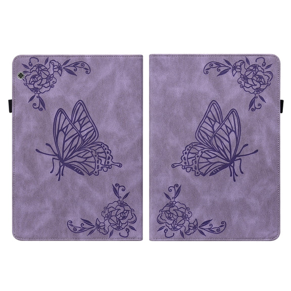 For Huawei MediaPad T5 Butterfly Flower Embossed Leather Tablet Case(Purple)