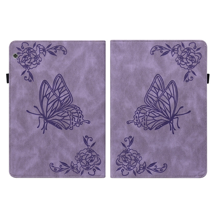 For Huawei MediaPad T5 Butterfly Flower Embossed Leather Tablet Case(Purple)