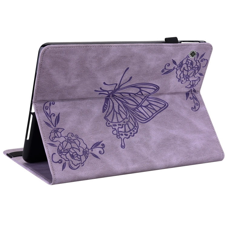 For Huawei MediaPad T5 Butterfly Flower Embossed Leather Tablet Case(Purple)