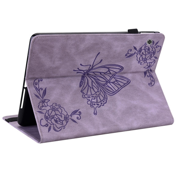 For Huawei MediaPad T5 Butterfly Flower Embossed Leather Tablet Case(Purple)