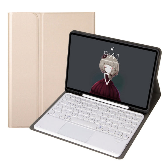 YA610B-A  Lambskin Texture Voltage Round Keycap Bluetooth Keyboard Leather Case with Touchpad For Samsung Galaxy Tab S6 Lite 10.4 inch SM-P610 / SM-P615(Gold)