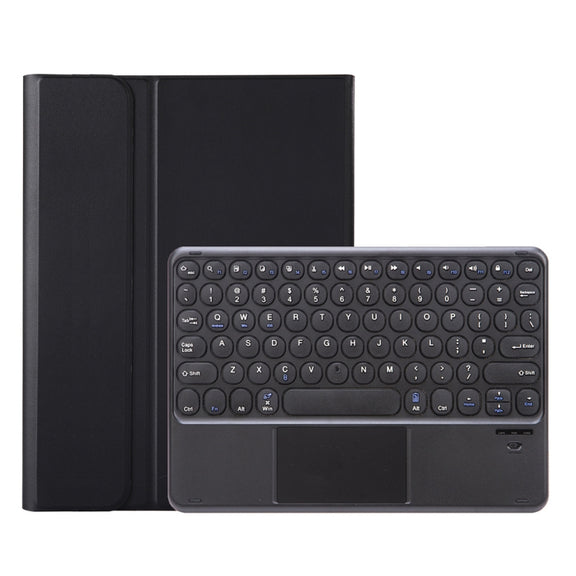 YA08B-A  Lambskin Texture Voltage Round Keycap Bluetooth Keyboard Leather Case with Touchpad For Samsung Galaxy Tab A8 10.5 2021 SM-X200 / SM-X205(Black)