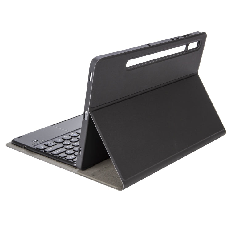 YA08B-A  Lambskin Texture Voltage Round Keycap Bluetooth Keyboard Leather Case with Touchpad For Samsung Galaxy Tab A8 10.5 2021 SM-X200 / SM-X205(Black)