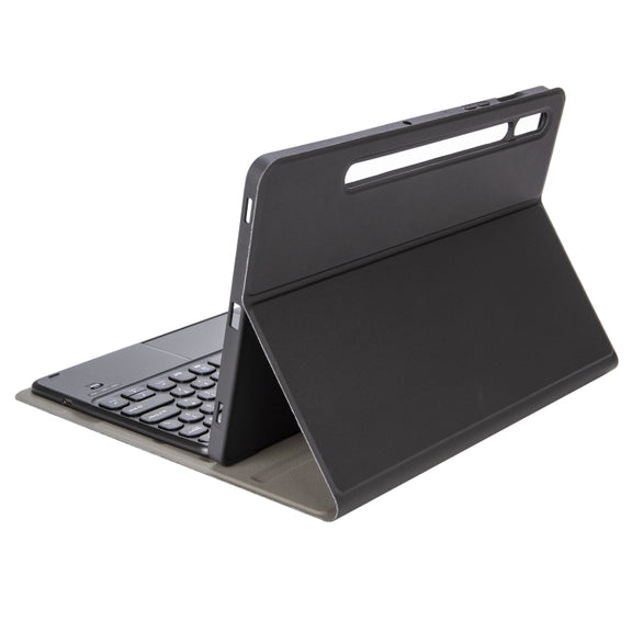 YA08B-A  Lambskin Texture Voltage Round Keycap Bluetooth Keyboard Leather Case with Touchpad For Samsung Galaxy Tab A8 10.5 2021 SM-X200 / SM-X205(Black)