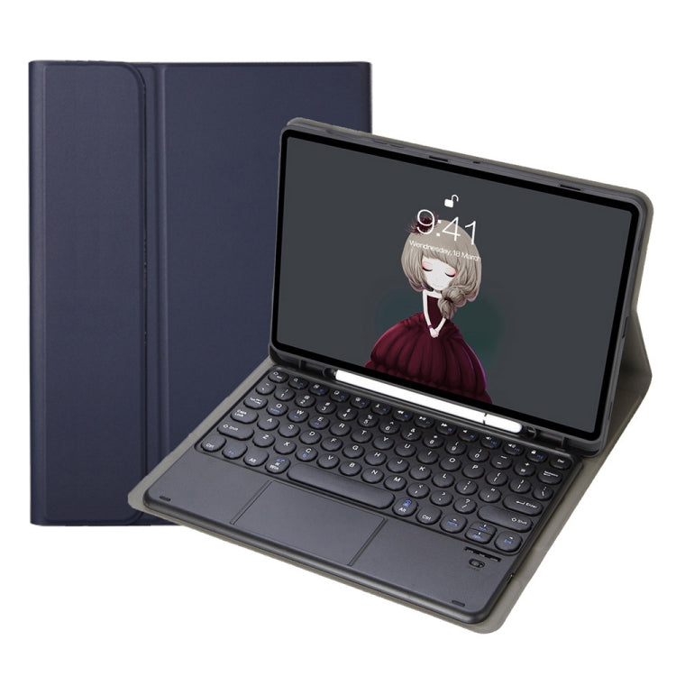 YA08B-A  Lambskin Texture Voltage Round Keycap Bluetooth Keyboard Leather Case with Touchpad For Samsung Galaxy Tab A8 10.5 2021 SM-X200 / SM-X205(Blue)